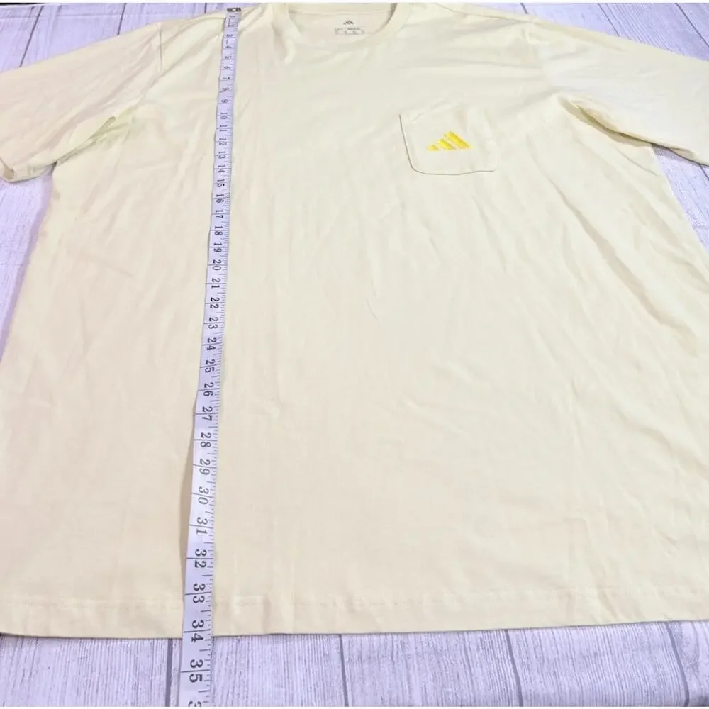 Adidas Mens 3 Bar Embroidered Short Sleeve Pocket TShirt Powder Yellow Size 2XLT
